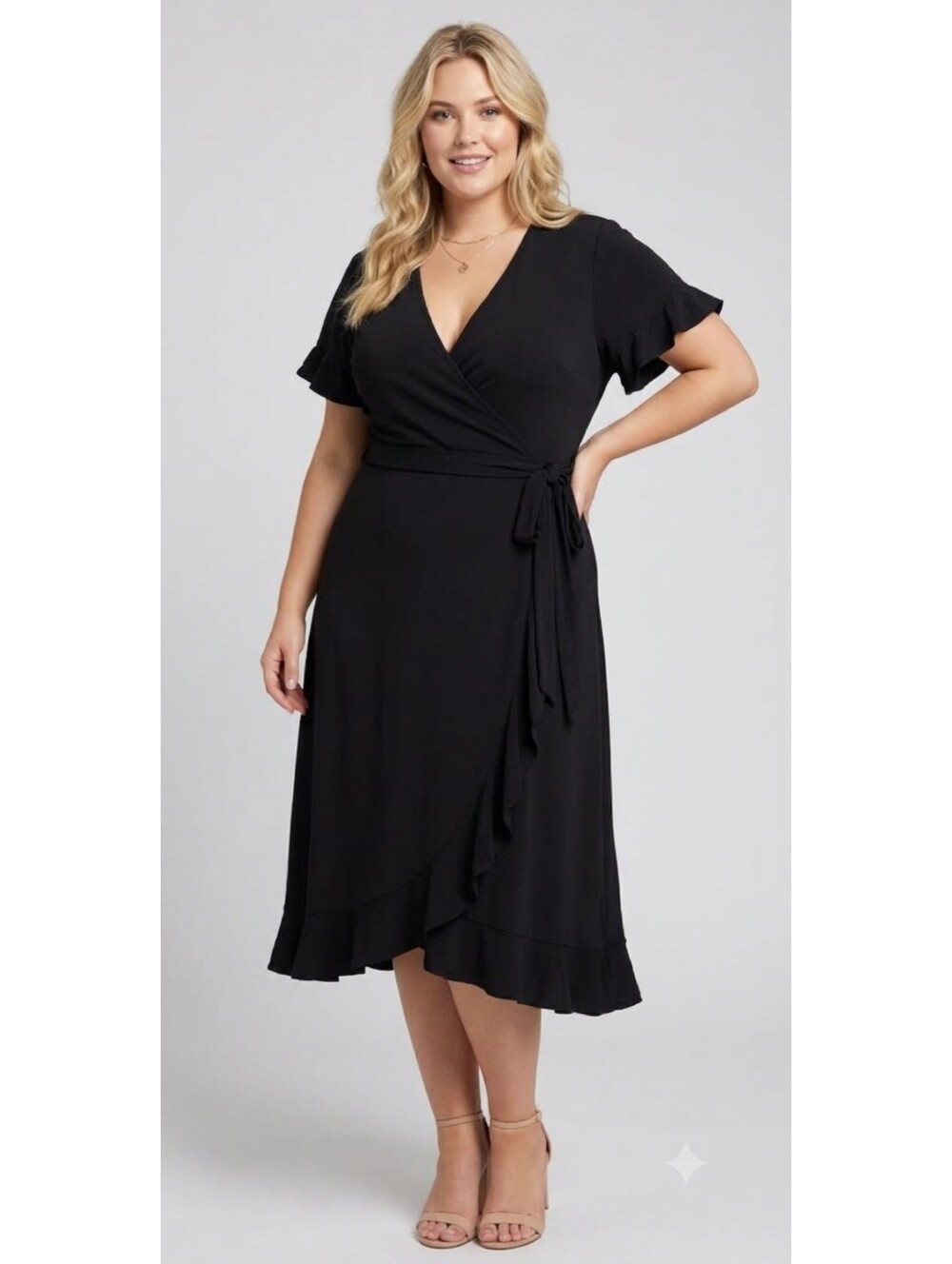 Apt. 9 Plus Size Black Ruffle Trim Wrap Dress